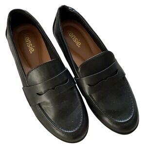 Kensie Womens Black Faux Leather Penny Loafers Classic Moc Toe Flats 7.5M